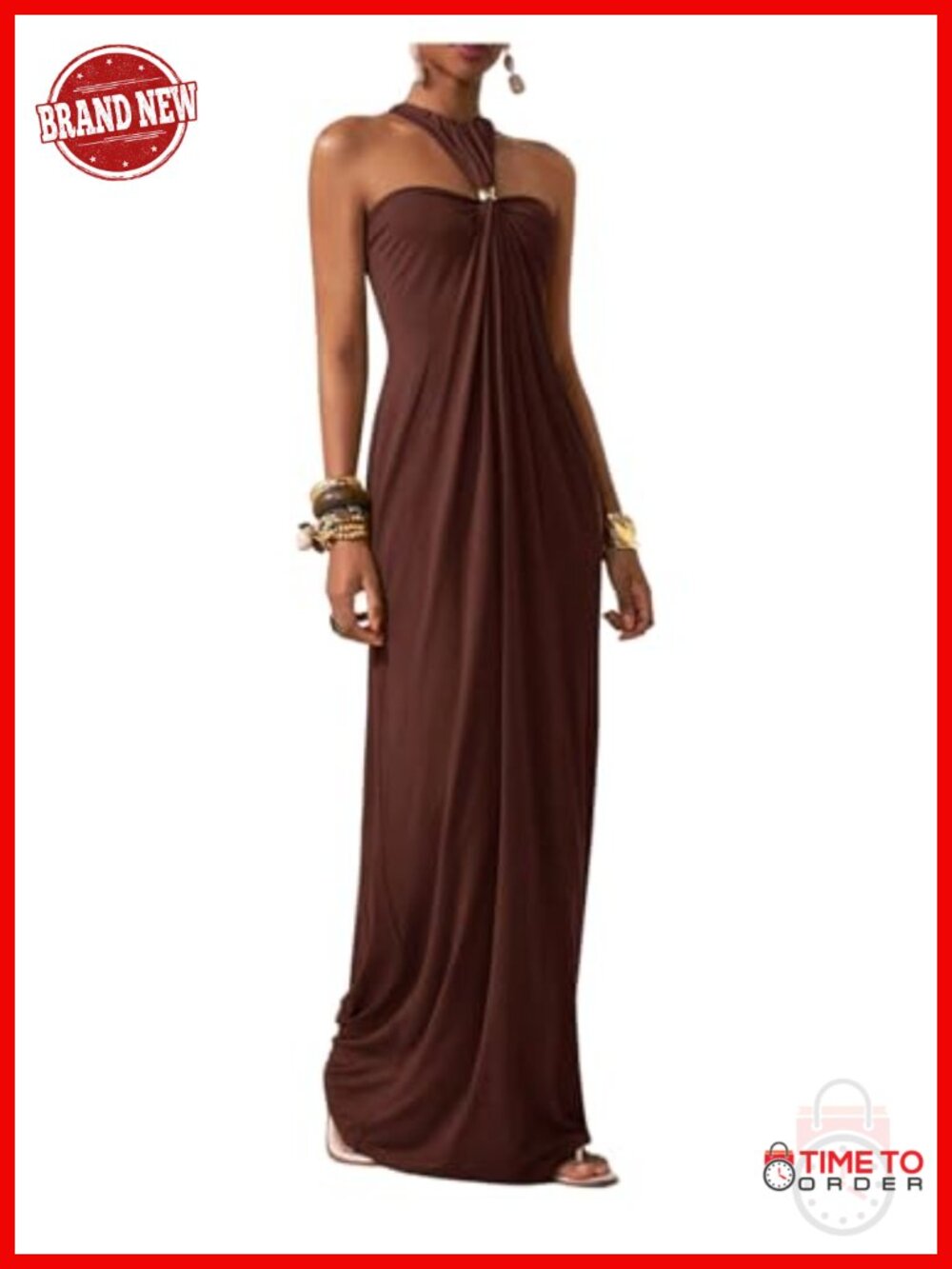 Twist Halter Maxi Dress Sleeveless Ruched Party Cocktail Wedding Guest